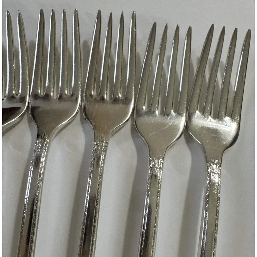7 Vintage Grille Forks - Adoration- 1847 Rogers Bros Silverplate